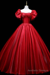 Burgundy Satin Long A-Line Prom Dress,  Burgundy Formal Evening Dress